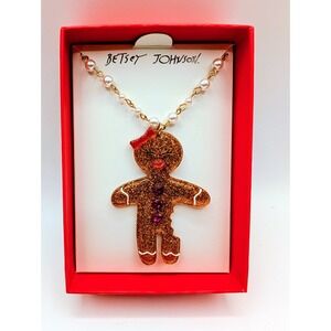 Betsey Johnson Feliz Navidad Gingerbread Woman Pendant NIB